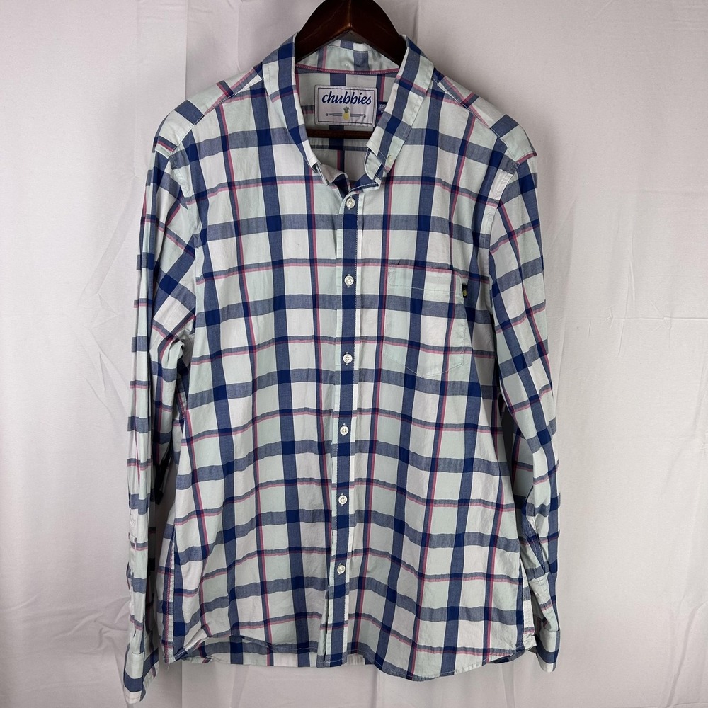 Chubbies Shirt Mens XL Blue Red Plaid Long Sleeve Button Down Casual Pocket